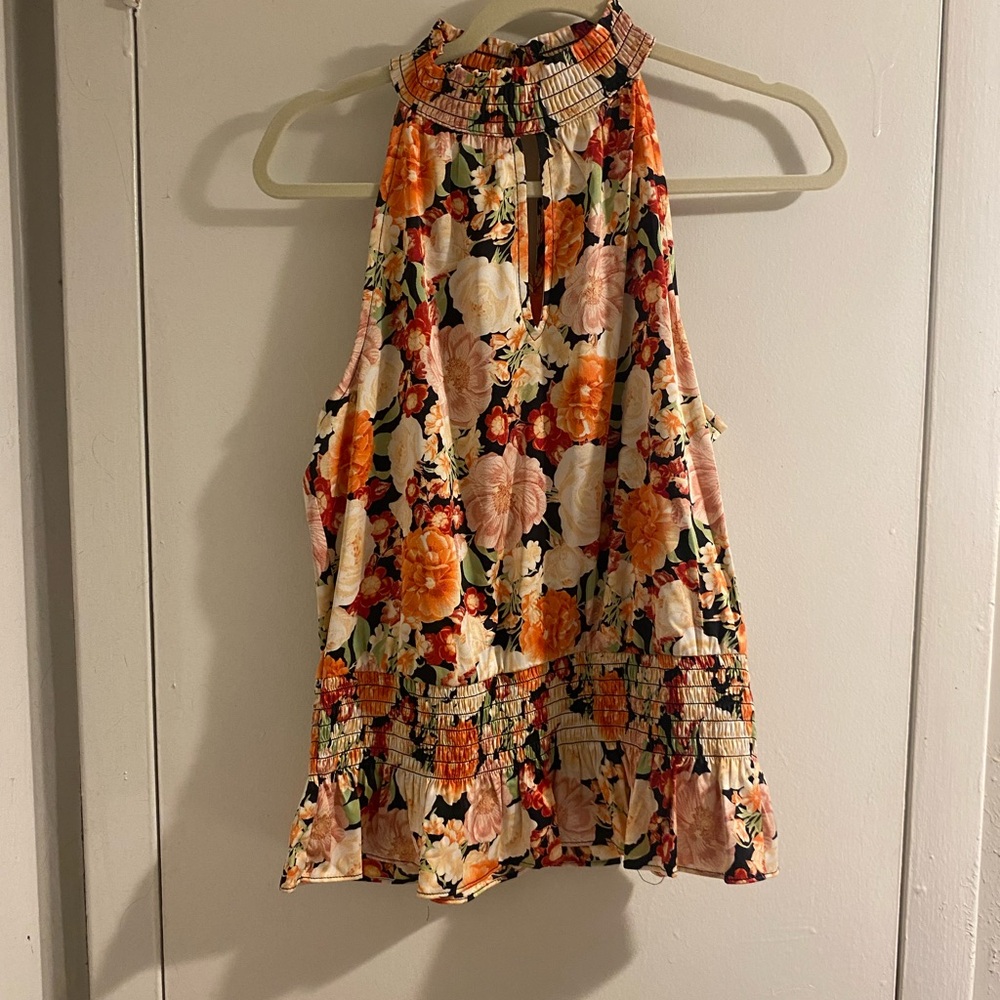 Floral Sleeveless Top INC International Concepts Womens Printed Mock Neck Top M
